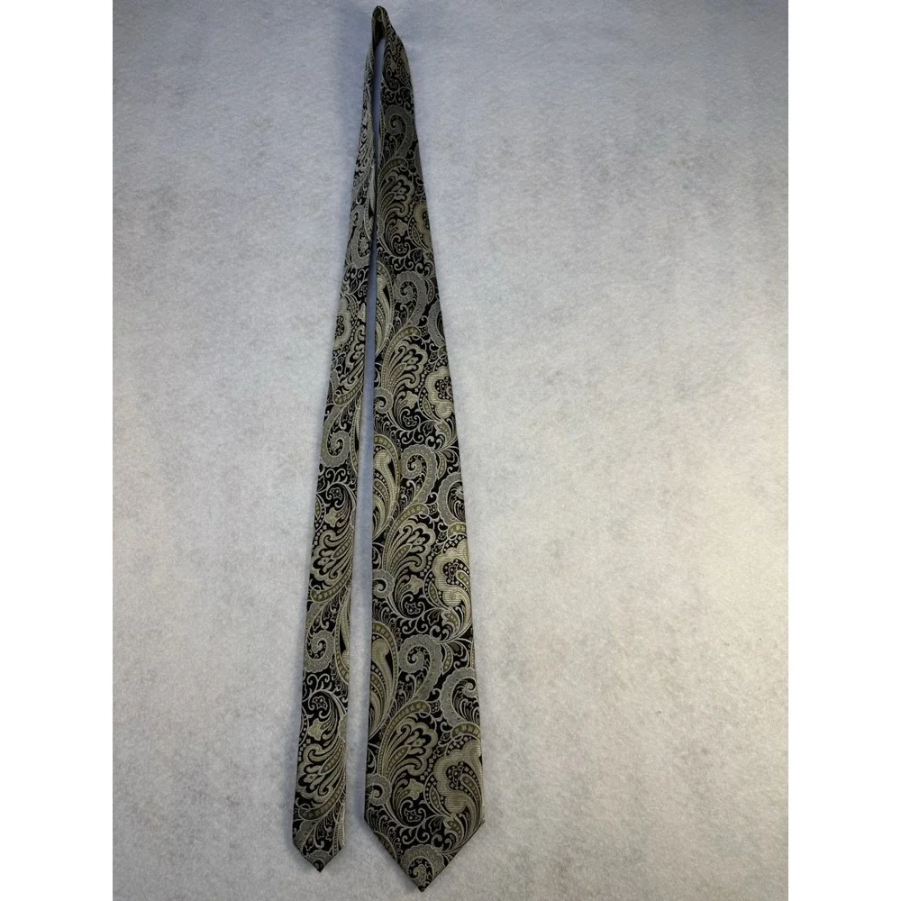 SEAN JOHN Silk Tie Black Gold Jacquard Paisley Designer Mens Necktie